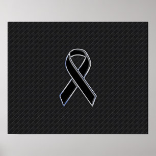 Chrome Stil Black Ribbon Awareness Poster