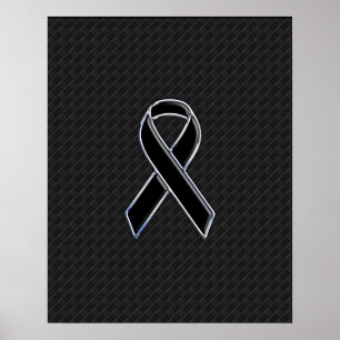 Chrome Stil Black Ribbon Awareness Poster