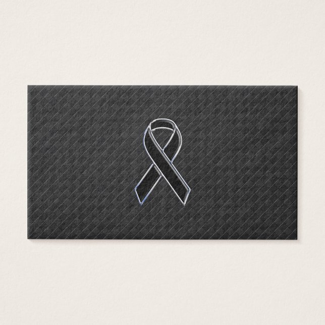 Chrome Stil Black Ribbon Awareness Visitkort (Framsidan)