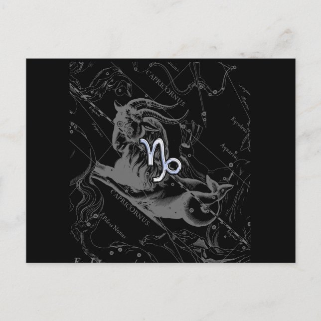 Chrome Stil Capricorn Zodiac Sign på Hevelius Vykort (Framsida)