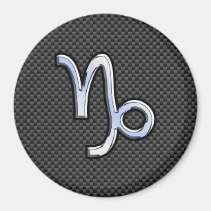 Chrome Stil Capricorn Zodiac Sign på kolfibrer Magnet