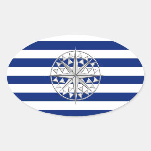 Chrome Stil Compass på Nautical Rand Ovalt Klistermärke