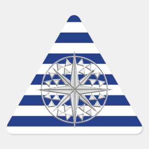 Chrome Stil Compass på Nautical Rand Triangelformat Klistermärke