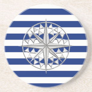Chrome Stil Compass på Nautical Rand Underlägg Sandsten