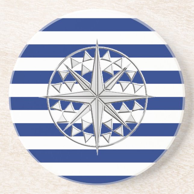 Chrome Stil Compass på Nautical Rand Underlägg Sandsten (Framsidan)