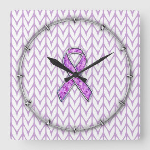 Chrome Stil Crystal Rosa Ribbon Awareness Sticka Fyrkantig Klocka