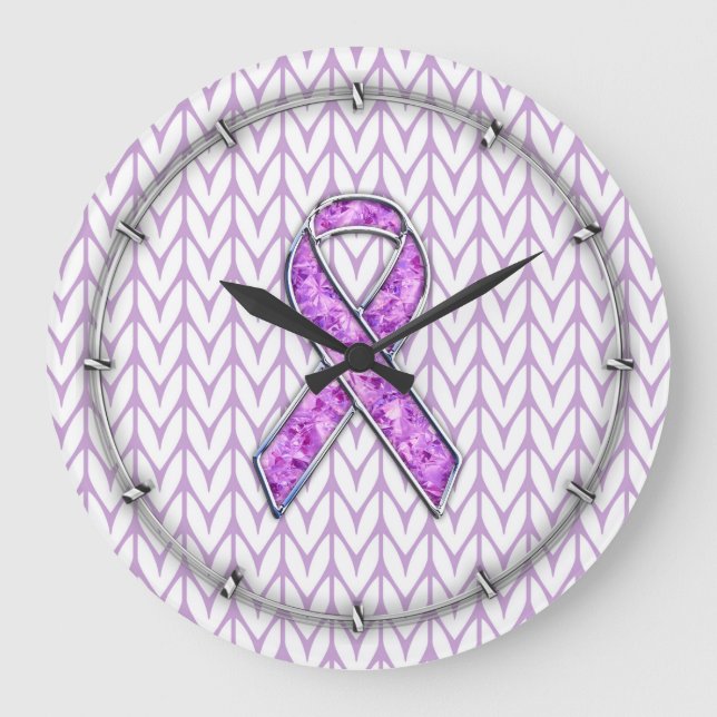 Chrome Stil Crystal Rosa Ribbon Awareness Sticka Stor Klocka (Framsida)