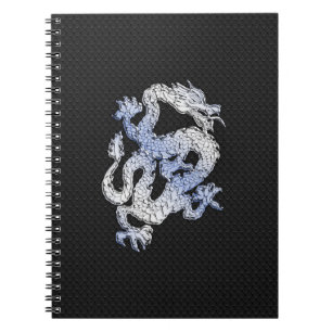 Chrome Stil Dragon in Black Snake Skin Print Anteckningsbok Med Spiral
