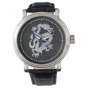 Chrome Stil Dragon in Black Snake Skin Print Armbandsur