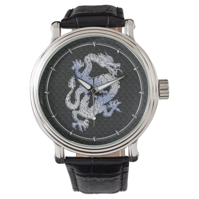 Chrome Stil Dragon in Black Snake Skin Print Armbandsur (Framsida)