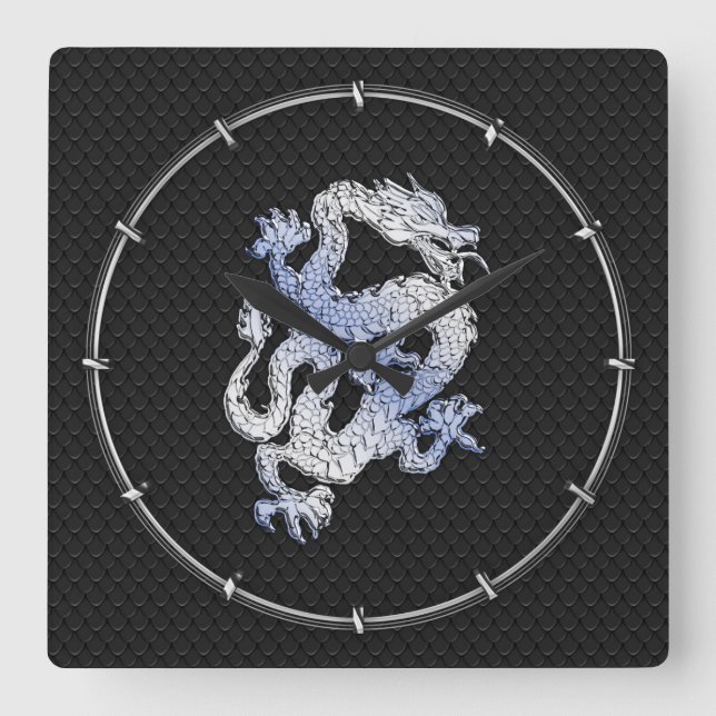 Chrome Stil Dragon in Black Snake Skin Print Fyrkantig Klocka (Framsida)