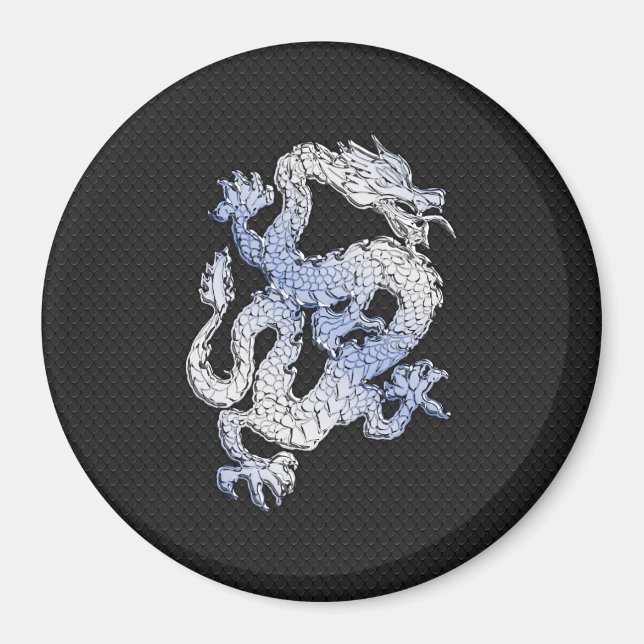 Chrome Stil Dragon on Black Snake Skin Print Magnet (Framsidan)