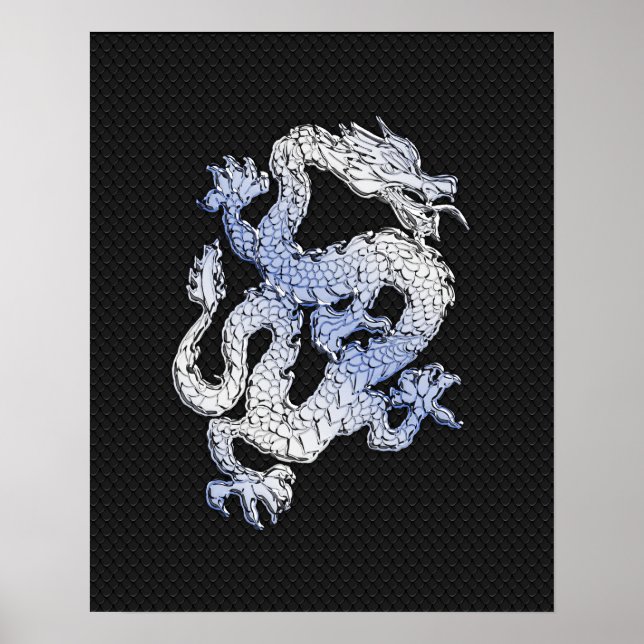 Chrome Stil Dragon on Black Snake Skin Print Poster (Framsidan)