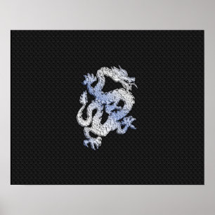 Chrome Stil Dragon on Black Snake Skin Print Poster