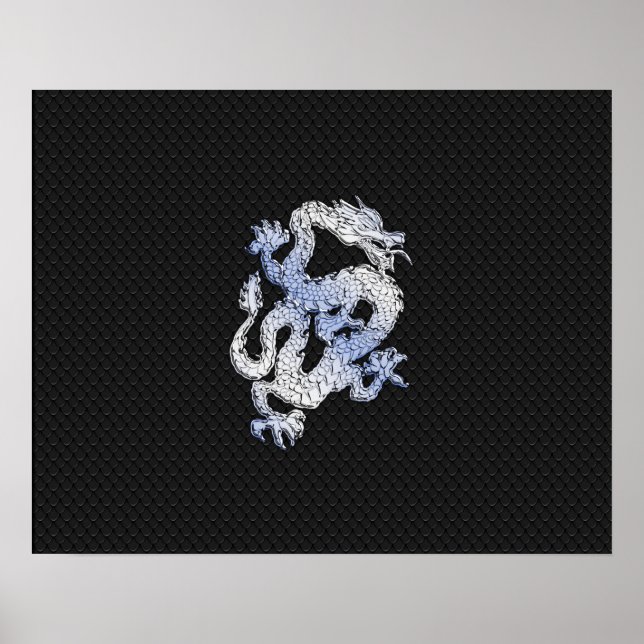 Chrome Stil Dragon on Black Snake Skin Print Poster (Framsidan)