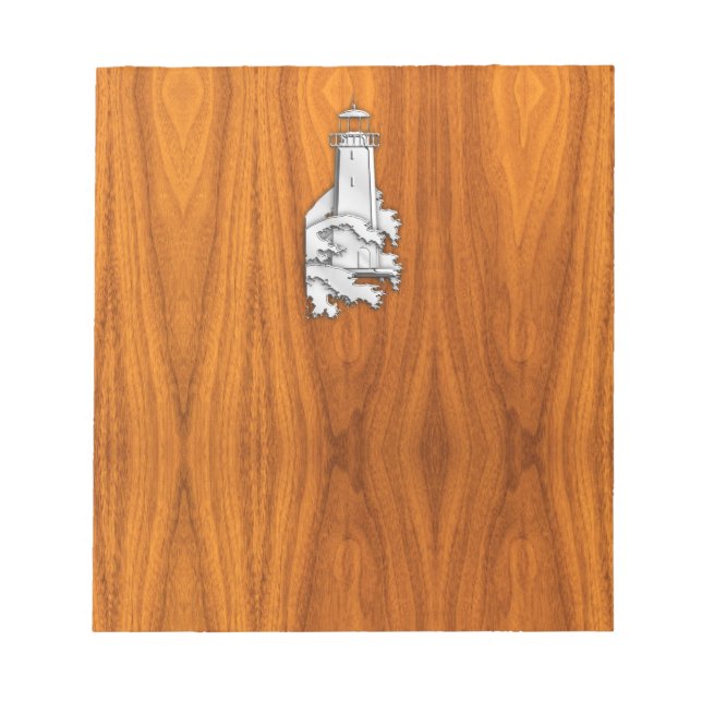 Chrome Stil fyr på Teak Wood Decor Anteckningsblock (Framsida)