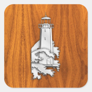 Chrome Stil fyr på Teak Wood Decor Fyrkantigt Klistermärke