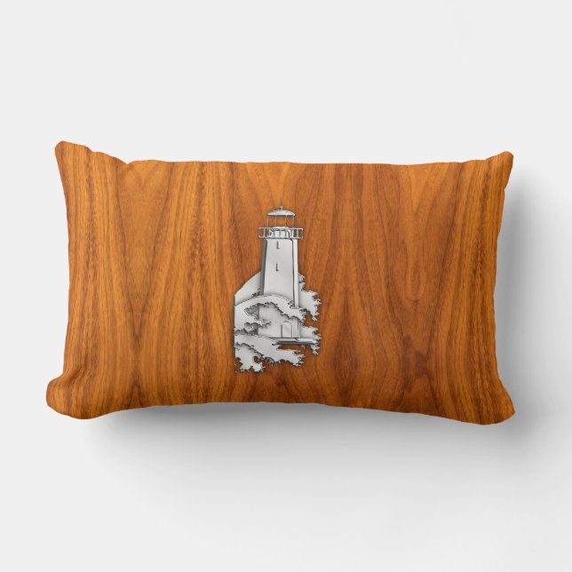 Chrome Stil fyr på Teak Wood Decor Lumbarkudde (Framsida)