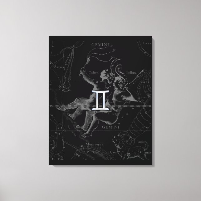 Chrome Stil Gemini Zodiac Sign på Hevelius Canvastryck (Framsida)