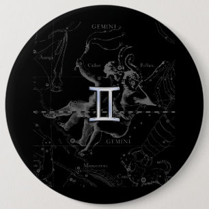 Chrome Stil Gemini Zodiac Sign på Hevelius Knapp