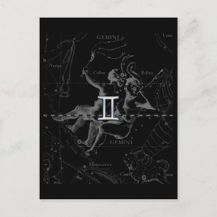 Chrome Stil Gemini Zodiac Sign på Hevelius Vykort