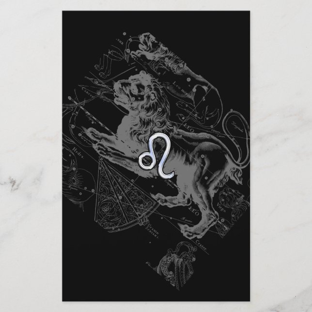 Chrome Stil Leo Zodiac Karta Hevelius 1690 Brevpapper (Framsida)