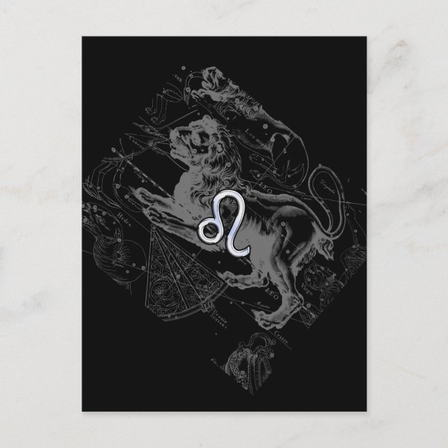 Chrome Stil Leo Zodiac Karta Hevelius 1690 Vykort (Framsida)