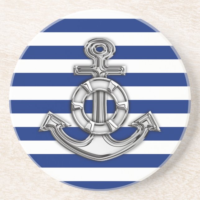 Chrome Stil Lifesaver på Nautical Rand Underlägg Sandsten (Framsidan)