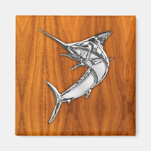 Chrome Stil Marlin på Teak Wood Decor Magnet