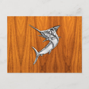Chrome Stil Marlin på Teak Wood Decor Vykort