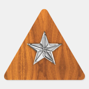 Chrome Stil Nautical Star på Teak Veneer Triangelformat Klistermärke