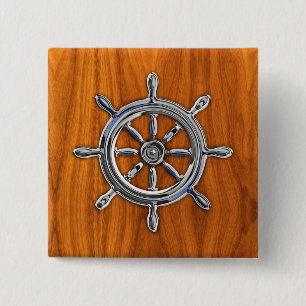 Chrome Stil Nautical Wheel på Teak Veneer Knapp