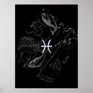 Chrome Stil Pisces Zodiac Sign på Hevelius Poster