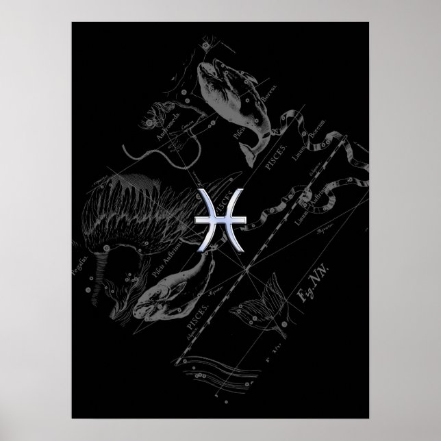 Chrome Stil Pisces Zodiac Sign på Hevelius Poster (Framsidan)