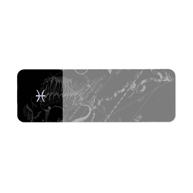 Chrome Stil Pisces Zodiac Symbol på Hevelius Returadress Etikett (Framsidan)