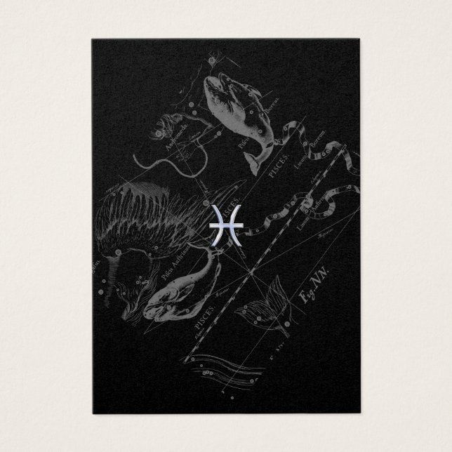 Chrome Stil Pisces Zodiac Symbol på Hevelius Visitkort (Framsidan)