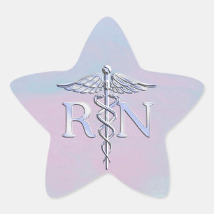 Chrome Stil RN Caduceus Medical Mor Pearl-utseende Stjärnformat Klistermärke