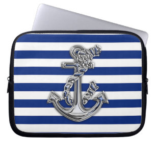 Chrome Stil Rope Anchor on Navy Rand Laptop Fodral