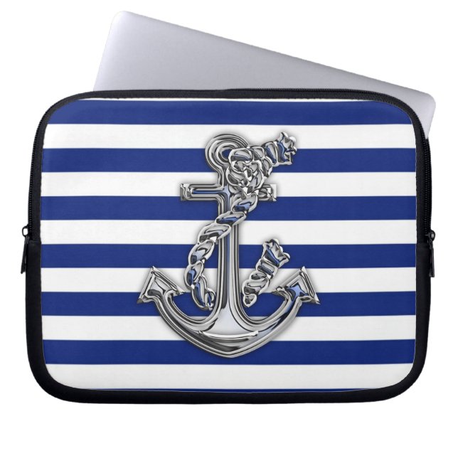 Chrome Stil Rope Anchor on Navy Rand Laptop Fodral (Framsidan)