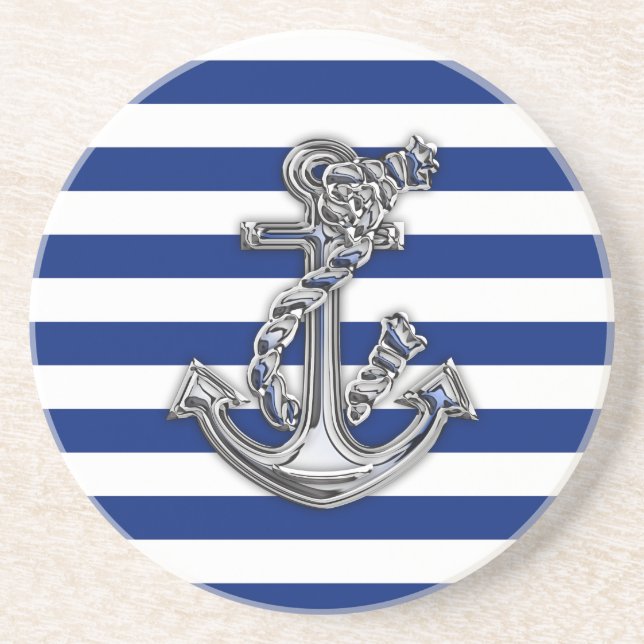 Chrome Stil Rope Anchor på Nautical Rand Underlägg Sandsten (Framsidan)