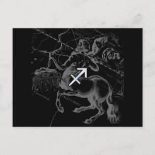 Chrome Stil Sagittarius Zodiac Sign på Hevelius Vykort