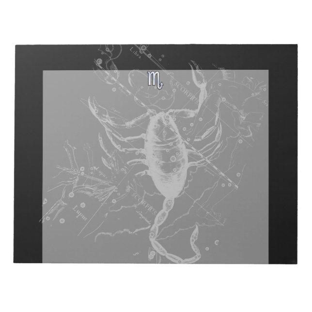 Chrome Stil Scorpio Zodiac Symbol på Hevelius Anteckningsblock (Framsida)