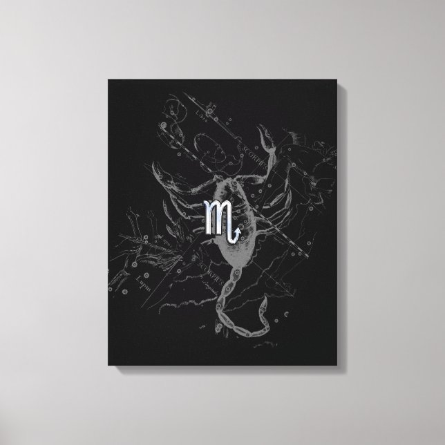 Chrome Stil Scorpio Zodiac Symbol på Hevelius Canvastryck (Framsida)