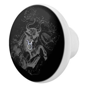 Chrome Stil Taurus Zodiac-tecken på Hevelius Black Knopp