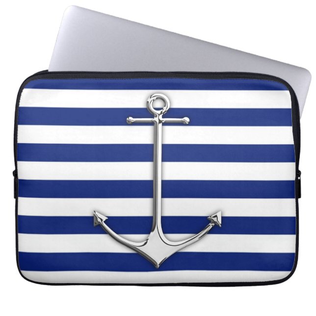 Chrome Stil Thin Anchor på marinens Rand Laptop Sleeve (Framsidan)