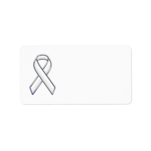 Chrome Stil White Ribbon Awareness Adressetikett (Framsidan)