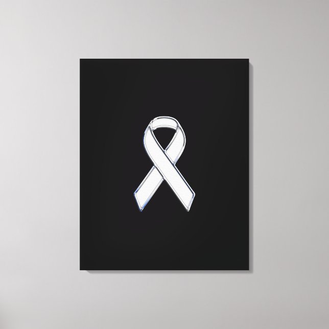 Chrome Stil White Ribbon Awareness Canvastryck (Framsida)