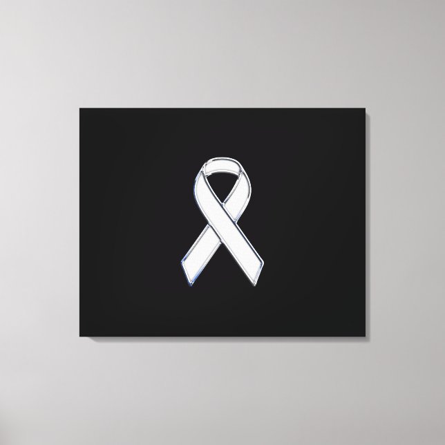 Chrome Stil White Ribbon Awareness Canvastryck (Framsida)