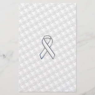 Chrome Stil White Ribbon Awareness Houndstooth Brevpapper