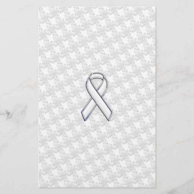 Chrome Stil White Ribbon Awareness Houndstooth Brevpapper (Framsida)